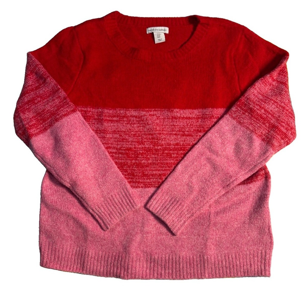cupcakes and cashmere Colorblock Crew Neck Pullover Sweater Red Pink Knit Medium